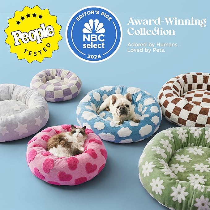 LE SURE Shown on TV Donut Medium Dog Bed - Round Catc Sofa Indoor Anti-Anxiety Calming Bed Gift for Pets, Washable Cute Modern Beds with Jacquard Shaggy Plush & Anti Slip Bottom, 30 Inch, Brwon