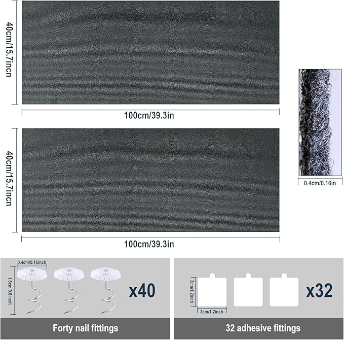 2 Pcs 39.4"X15.8" Cat Scratch Mat for Furniture and Wall Protectors, Trimmable Self-Adhesive Cat Scratch Pads, DIY Cat Scratcher for Covering Cat Tower and Couch Protector (Dark Gray)