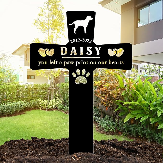 Personalized Pet Grave Markers Dog, Pet Headstones for Dogs for Lost Dog Sympathy Gift, Waterproof Dog Grave Markers Outdoor, Dog Tombstones for Graves Outdoor, Garden Dog Cross for Grave