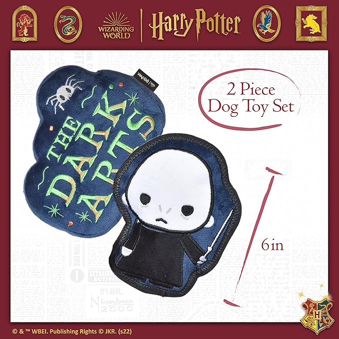 Harry Potter 2 Piece Dog Toy Set 6" You Know Who Plush Figure Toy and Dark Arts Plush Silhouette Flat Toy| Harry Potter Official Pet Toys and Accessories | Voldemort Dog Toy (FF22715)