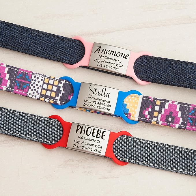 Anavia Slide On Silent Pet ID Tags Cat Dog Name Tags, Multi-Color Silicone Band Personalized Engraved Stainless Steel Tag, Customized Chew-Proof Quiet Dog Collar Tags (Small, Pink)