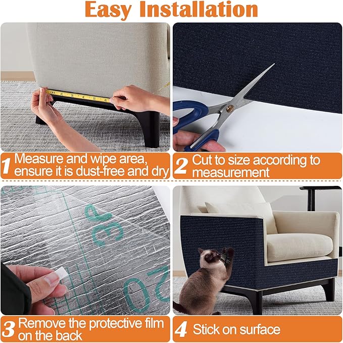 Cat Scratch Furniture Protector - 138" x 15.8" Trimmable Self-Adhesive Cats Claws Scratch Pads, DIY Cat Climbing Couch Protector for Scratch Post Cat Tree Replacement Indoor (Dark Blue)