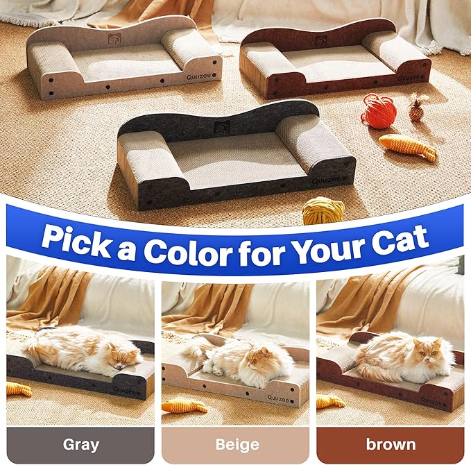 26-Inch Large Cat Scratcher Lounger Bed, Durable Cat Scratching Pad, Cat Scratch Board for Indoor Cats, Corrugated Cardboard Cat Scratcher Bed to Lounge and Scratch, Furniture Protector, Beige