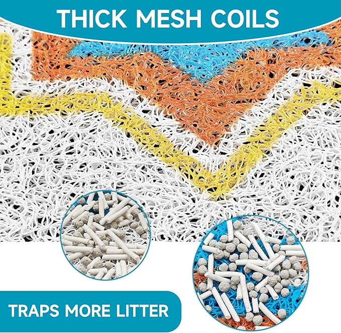 Cat Litter Mat, 35" x 23" Litter Box mat, Traps 100% Litter, Non-Slip Kitty Litter Trapping mats, Large Cute Litter mat, Easy Clean for Scatter Control, Bohe cat Food mat, Urine Waterproof