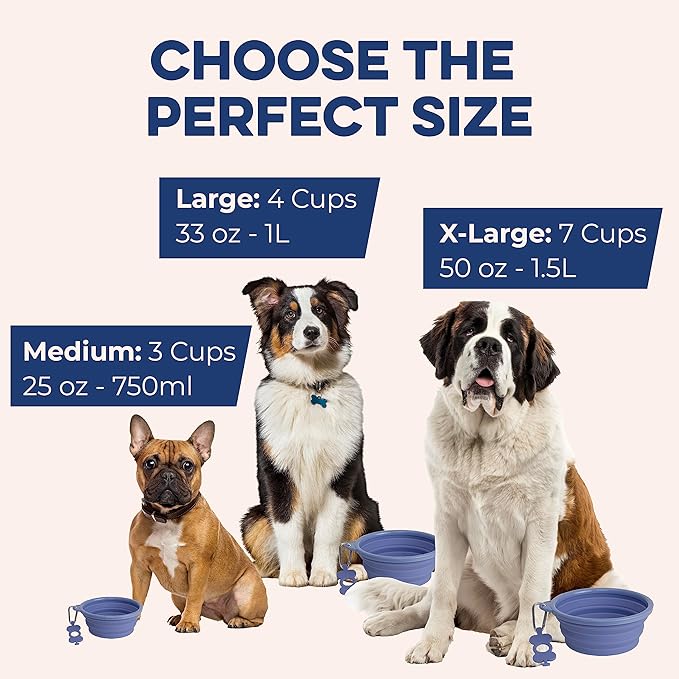 Bonza Collapsible Dog Bowls - Large 33 oz, Dog Travel Accessories, Silicone Portable Dogs Bowl & Water Dish with Reinforced Rim & Carabiner for Hiking, Camping, and Car Trips, Moss Green