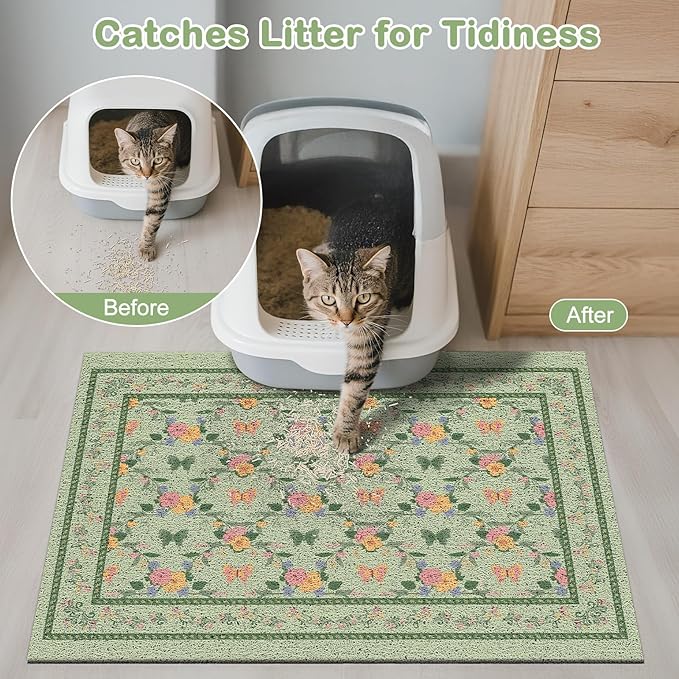 Unicorn Catcher 40x30 inches Cat Litter Mat Non-Slip Bottom Litter Box Mat Urine-Proof Soft Litter Mat for Cats Waterproof Pads Protects Floors Cat Mat for Litter Box