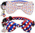 2 Pack 4th of July Cat Collar with Bow Tie Patriotic Adjustable Breakaway Safety Buckle Kitten Collars with Stars & Stripes Design and Charm Independence Day Cat Accessories for Boys & Girls