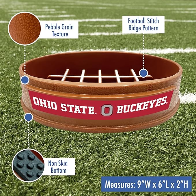 NCAA Super-Bowl - Ohio State Buckeyes Slow Feeder Dog Bowl. Football Design Slow Feeding Cat Bowl for Healthy Digestion. Non-Slip Pet Bowl for Large & Small Dogs & Cats