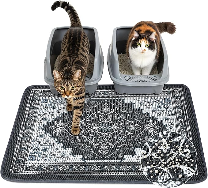 Unicorn Catcher 33X22in Cat Litter Mat Machine Washable Soft 3D Air Mesh Litter Box Rug Non-Slip Backing Quick Dry Scatter Control for Paws,Black