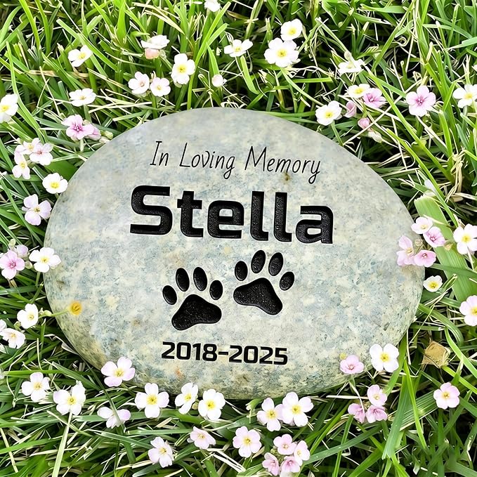 Personalized Pet Memorial Stone - Custom Engraved Natural River Rock with Name & Icon, Handcrafted Pet Loss Gift, Garden or Indoor Angel Pet Remembrance Stone (Style 2)