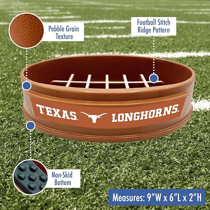 NCAA Super-Bowl - Texas Longhorns Slow Feeder Dog Bowl. Football Design Slow Feeding Cat Bowl for Healthy Digestion. Non-Slip Pet Bowl for Large & Small Dogs & Cats