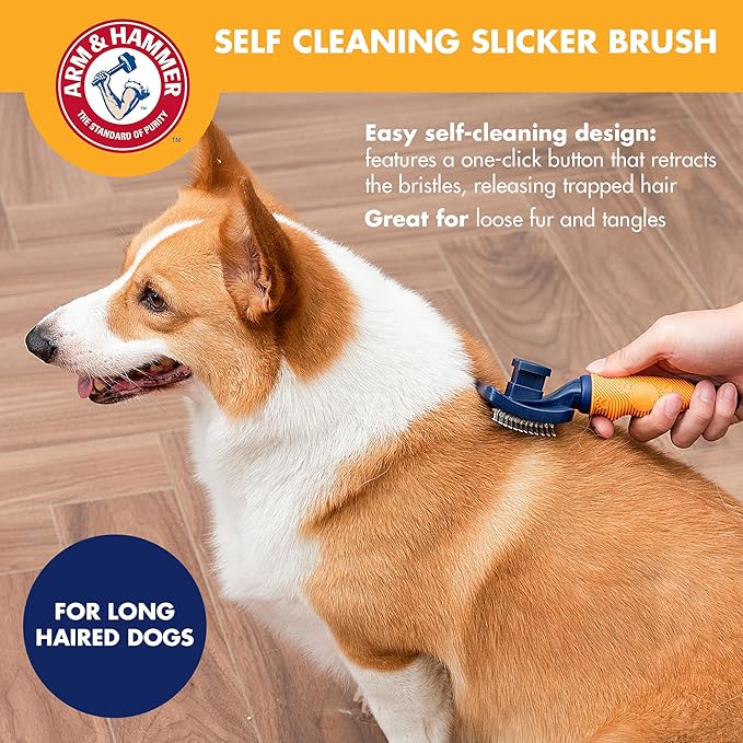 Arm & Hammer Deodorizing Slicker Brush for Dogs with Fragrance Transfer Technology – Scented Self-cleaning Dog Brush - Dog Grooming Brush for Shedding, Sweet Lily & Vanilla Scent