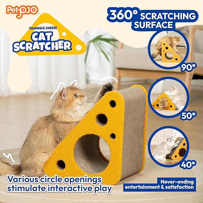 360° Reversible Cat Scratching Post, Cat Scratchers Indoor Cats, Premium Cardboard Cat Scratching Board with Cute Cheese Design and Multiple Scratching Angles, Large