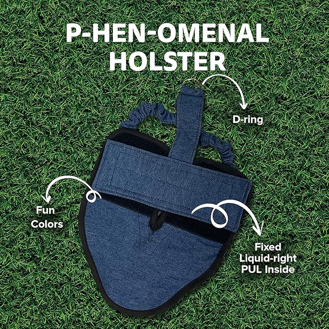 Hen Holster Premium Starter Kit - Bird Diaper, Wrap Around for Hens, Roosters, Ducks - Leak-Proof, Comfortable Bird Harness with Sewn-in Liner, Secure Hook & Loop Closure - S/M, Denim