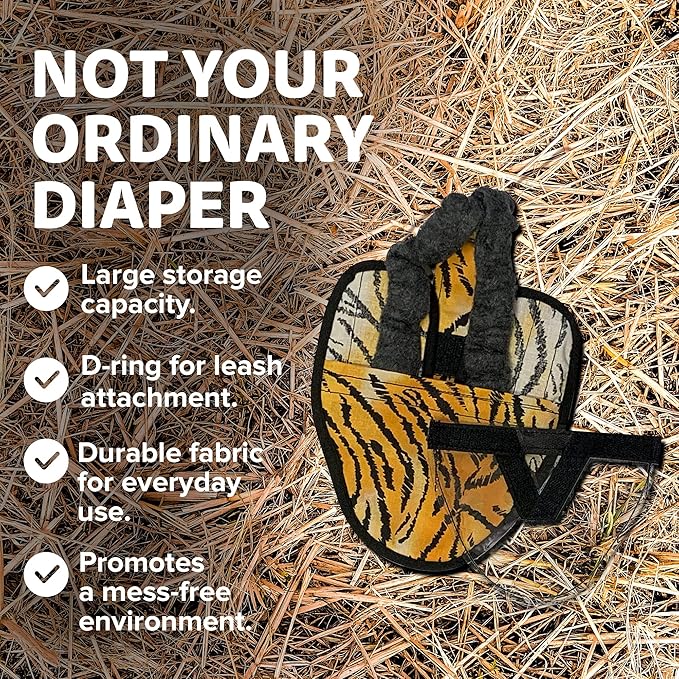 Hen Holster Starter Kit - Wrap-Around Duck Diaper w/Removable Liner & Fixed Tab - Durable, Secure Fit, Easy-to-Wear - Essential Duck Supplies for Real Ducks, Made in USA - Tiger, XS