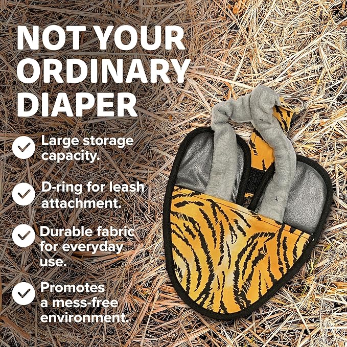 Hen Holster Premium Starter Kit - Bird Diaper, Wrap Around for Larger Pigeons, Small Breed Hens & Roosters - Leak-Proof, Comfortable Bird Harness with Sewn-in Liner & Hook & Loop Closure, XS, Tiger