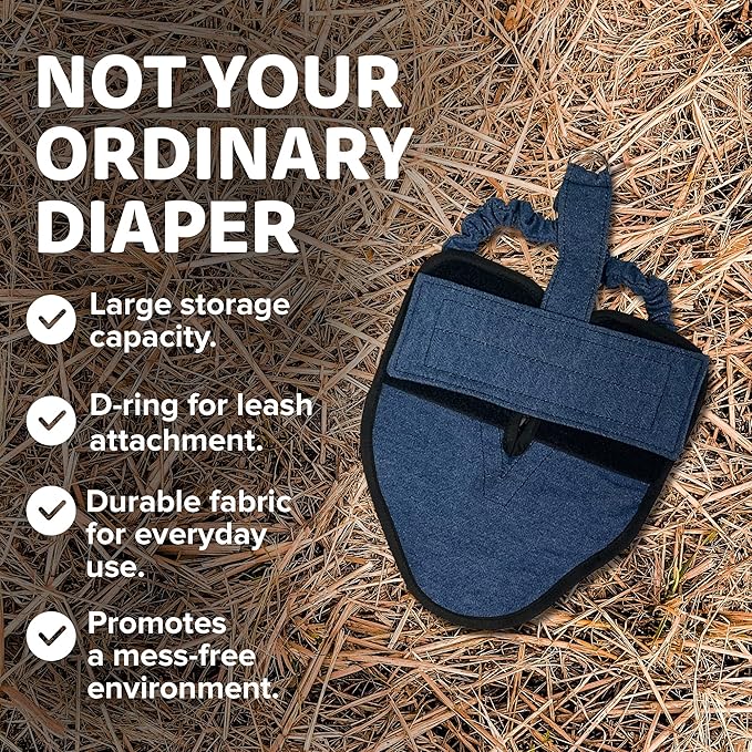 Hen Holster Premium Starter Kit - Bird Diaper, Wrap Around for Hens, Roosters, Ducks - Leak-Proof, Comfortable Bird Harness with Sewn-in Liner, Secure Hook & Loop Closure - S/M, Denim