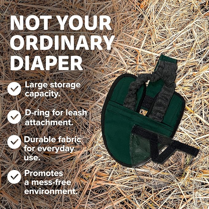 Hen Holster Starter Kit - Wrap-Around Duck Diaper w/Removable Liner & Fixed Tab - Durable, Secure Fit, Easy-to-Wear - Essential Duck Supplies for Real Ducks, Made in USA - Green, XS