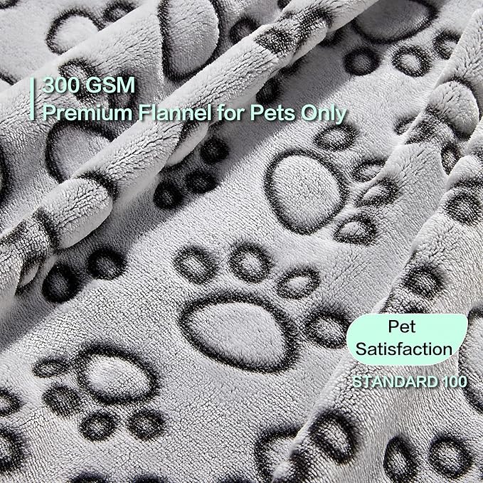 Stuffed 3 Pcs Soft Dog Blankets for Small Dogs Newborn, Washable Puppy Blanket for Cat Kitten Essentials, 24 * 16 Inches, Grey Cute Paw Print