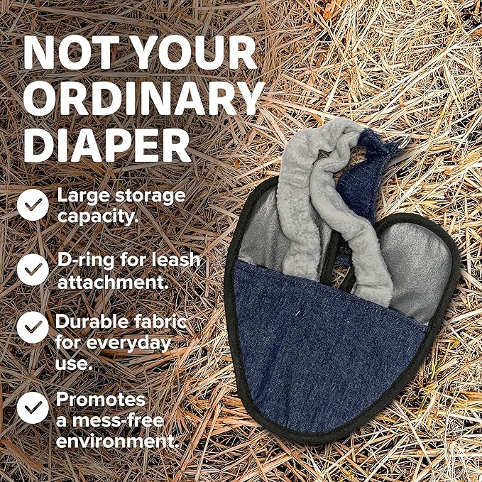 Hen Holster Premium Starter Kit - Bird Diaper, Wrap Around for Larger Pigeons, Small Breed Hens & Roosters - Leak-Proof, Comfortable Bird Harness with Sewn-in Liner & Hook & Loop Closure - XS, Denim