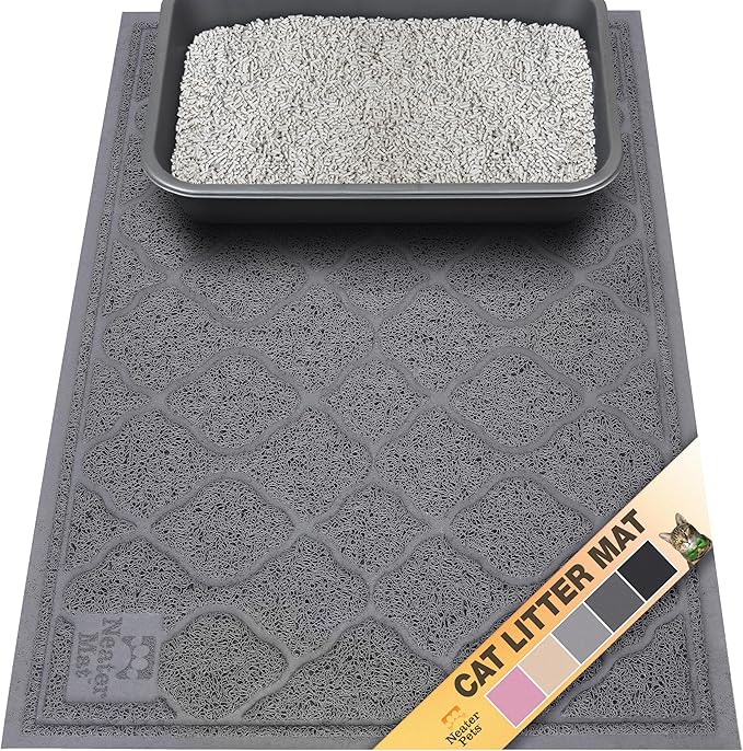 Neater Pets Neater Mat Cat Litter Mat, Thick & Durable Cat Mat for Litter Box, Trapper Pad Catches Mess to Protect Indoor Floors, Soft on Kitty Paws, Anti-Skid Grip Backing, Easy to Clean, Charcoal