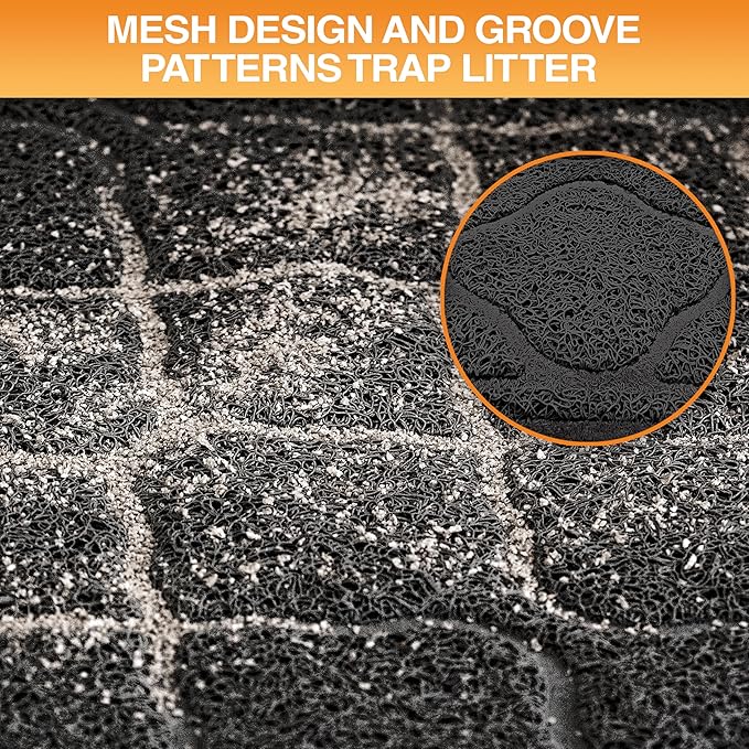 Neater Pets Neater Mat Cat Litter Mat, Thick & Durable Cat Mat for Litter Box, Trapper Pad Catches Mess to Protect Indoor Floors, Soft on Kitty Paws, Anti-Skid Grip Backing, Easy to Clean, Black