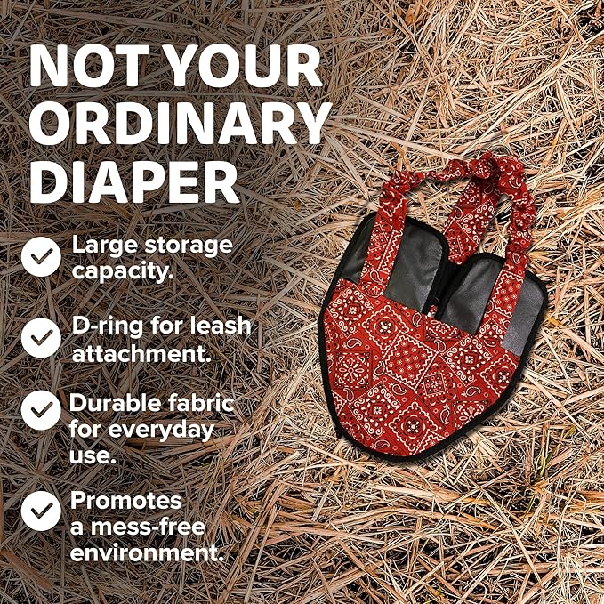 Hen Holster Premium Starter Kit - Bird Diaper, Wrap Around for Hens, Roosters, Ducks - Leak-Proof, Comfortable Bird Harness with Sewn-in Liner, Secure Hook & Loop Closure - S/M, Red Bandana