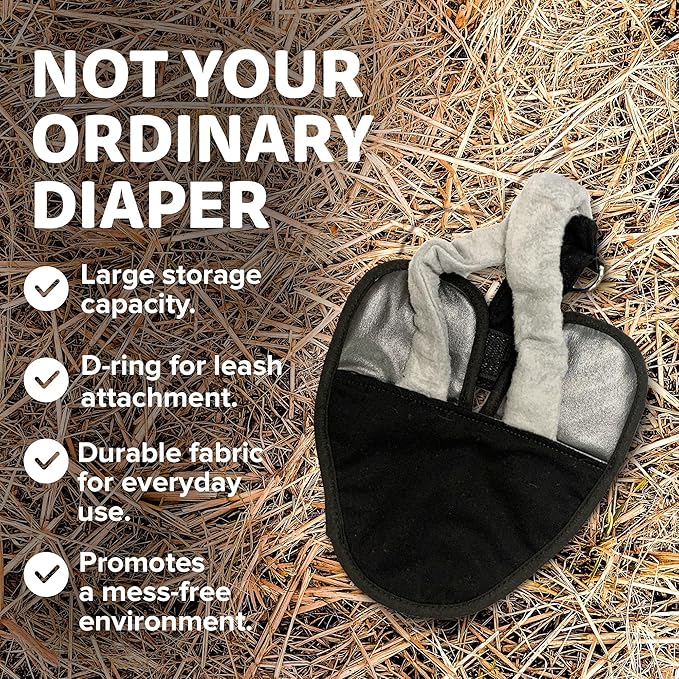 Hen Holster Premium Starter Kit - Bird Diaper, Wrap Around for Larger Pigeons, Small Breed Hens & Roosters - Leak-Proof, Comfortable Bird Harness with Sewn-in Liner & Hook & Loop Closure - XS, Black