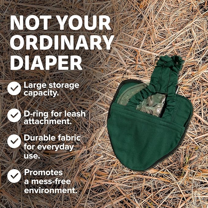 Hen Holster Starter Kit - Wrap-Around Runner Duck Diaper w/ Removable Liner & Fixed Tab - Durable, Secure Fit, Easy-to-Wear - Essential Duck Supplies for Real Ducks, Made in USA - Green