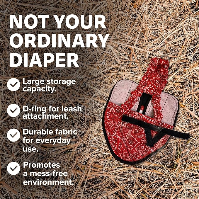 Hen Holster Wrap-Around Duck Diaper with Removable Liner and Fixed Tab - Durable, Secure Fit, Easy-to-Wear - US-Made Runner Duck Diapers - Essential Duck Supplies for Real Ducks - Red Bandana