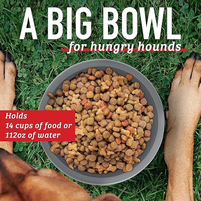 Leash Boss XL Dog Bowl (14 Cup) Hard Plastic Dog Bowl for Large Breeds - Indestructible Canine Dish for Tough Use - Outdoor Pet Water Dish - Gray