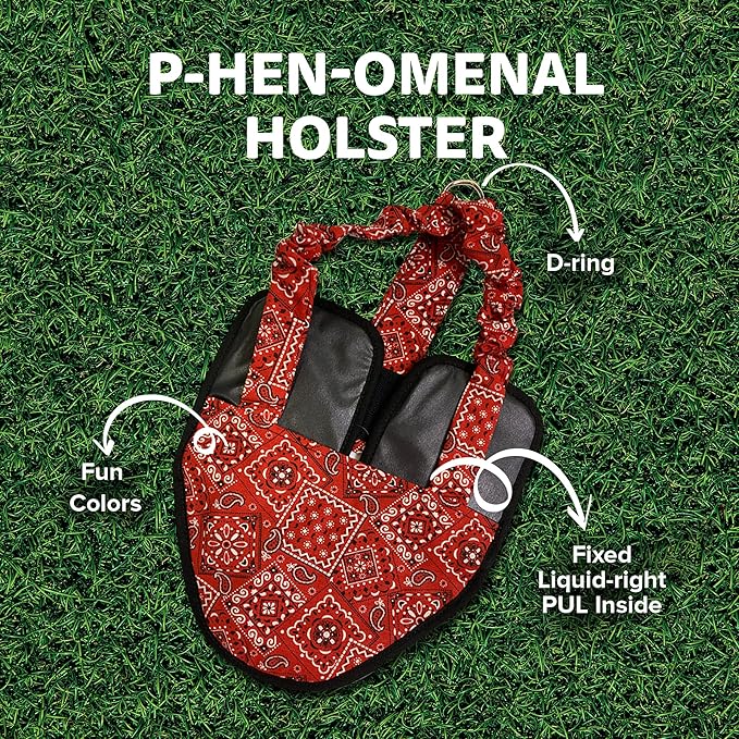 Hen Holster Premium Starter Kit - Bird Diaper, Wrap Around for Hens, Roosters, Ducks - Leak-Proof, Comfortable Bird Harness with Sewn-in Liner, Secure Hook & Loop Closure - S/M, Red Bandana