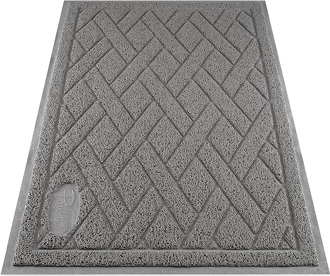 Pawkin Cat Litter Mat, Patented Design with Litter Lock Mesh, Extra Large, Durable, Easy to Clean, Soft, Fits Under Litter Box, Litter Free Floors, Gray